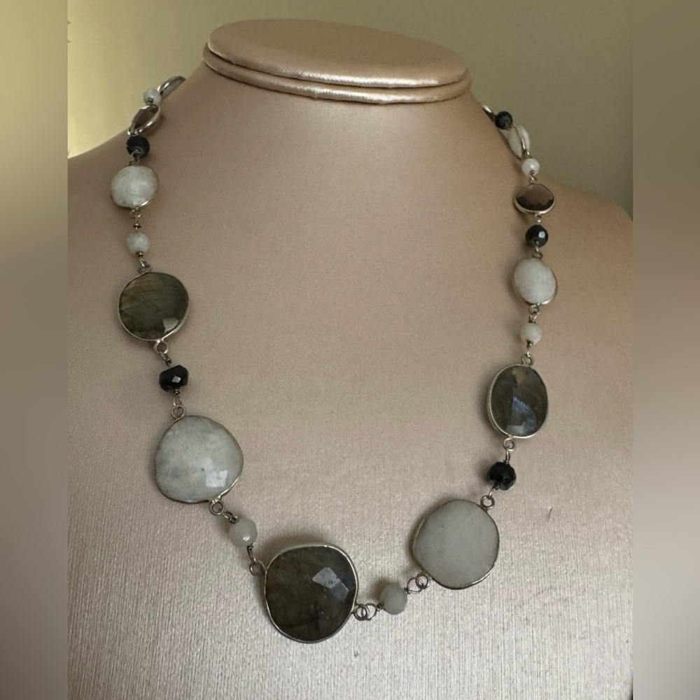 Candela Sterling Moonstone & Labradorite Station Necklace - Picture 7 of 7